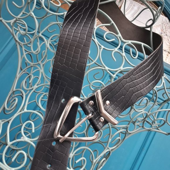 Genuine Leather Belt Alligator Embossed Goth Avant Garde Punk Triangle Brutalist - Picture 3 of 15